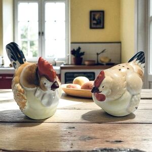 Vintage Ceramic Rooster & Hen Salt and Pepper Shakers Made In Japan